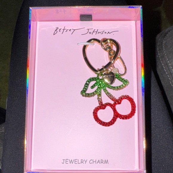 Betsey Johnson Accessories - Betsey Johnson Red Cherry Keychain with Green Leaves